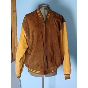 Vintage River Trader Brown Leather Bomber Style Jacket Size Medium